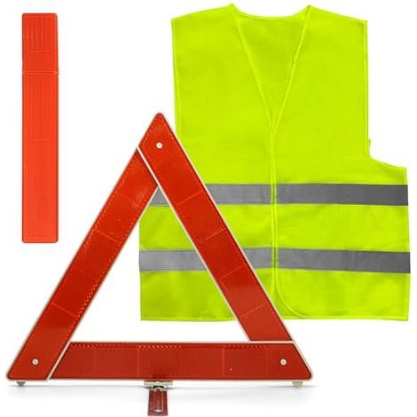 Kit 2 in 1 con giubbotto di sicurezza e triangolo, giubbotto rifrangente per moto e supporto per triangolo di segnalazione, triangolo pieghevole per auto, con borsa portaoggetti (1/5)