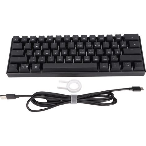Clavier mécanique 61 touches, couleurs mélangées, design ergonomique, réponse rapide, USB-C filaire, interrupteurs bleus