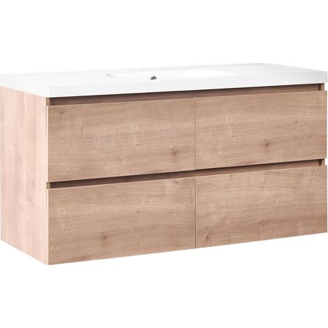 Mobile bagno sospeso con lavabo e 2 cassetti 120 x 49 cm marrone chiaro Lagoa (1/5)