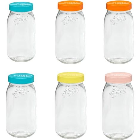 Bocal à vis orange 2 L – Lot de 6 bocaux en verre hermétiques – Dimensions 12x12x25 cm – Pour conservation aliments secs – Le Parfait (1/2)