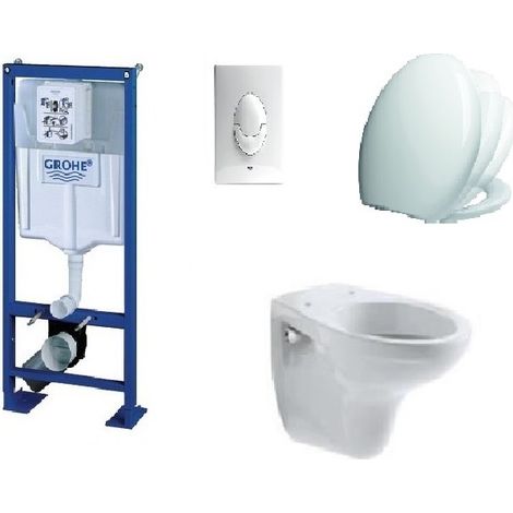 KOMPLETTPAKET WANDHÄNGENDE WC BATI GROHE SL FREISTEHEND + WEISSE PLATTE + BECKEN JACOB DELAFON BRIVE + SITZ SIAMP VALLAURIS FALLBREMSE (1/3)