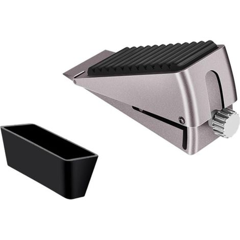 Butée de porte grise avec cales antidérapantes réglables en hauteur, adaptée à une utilisation à domicile et au bureau. (1/5)