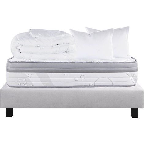 REINALD - Pack Matelas + Sommier Tapissier Gris 160x200 cm + 2 Oreillers + 1 Couette (1/5)