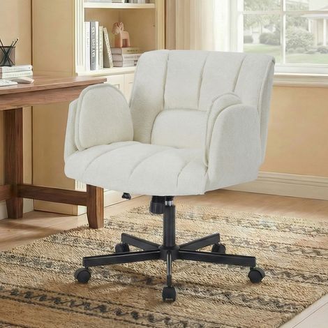 Bürostuhl 68x68x86-96 cm Beige Stoff mit klappbaren Armlehnen und verstellbarer Lendenstütze (1/4)