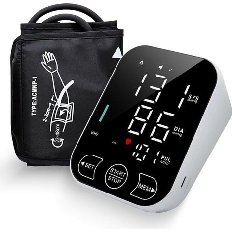 Tensiomètre de bras à usage domestique, écran rétroéclairé par LED, surveillance de la fréquence cardiaque, 2 x 120 enregistrements, brassard de 8,7 à 18,9 mm. (1/4)