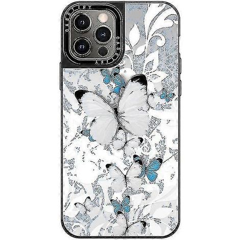 Coque de téléphone Apple iPhone 13 ornée d'un papillon blanc résistant aux chutes, style peinture à l'huile [effet miroir]. (1/4)
