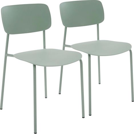 Lot de 2 chaises en acier et plastique vert gris (1/5)