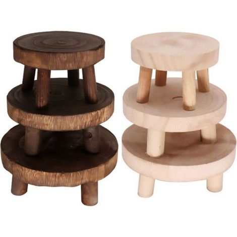 Support À Plantes - Bois Naturel - Intérieur Et Extérieur - Hauteur 6 Cm - Dimensions S 14x9 Cm M 17x9 Cm L 20x9 Cm - Marron Foncé Ou Bois Brut (1/5)