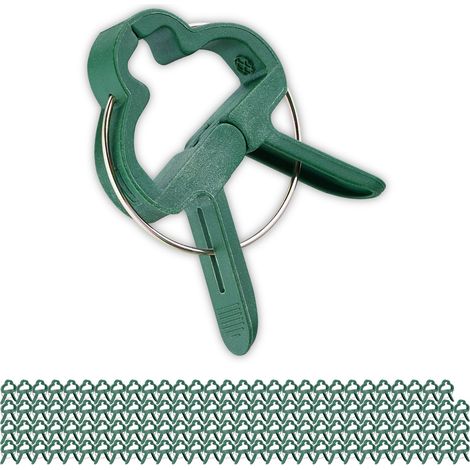 Relaxdays Plant Clips, 120x Set, Gardening, Small, 4.5x6 cm, Spring Clamp, Tomato, Flower, Support, Garden, Stem, Green
