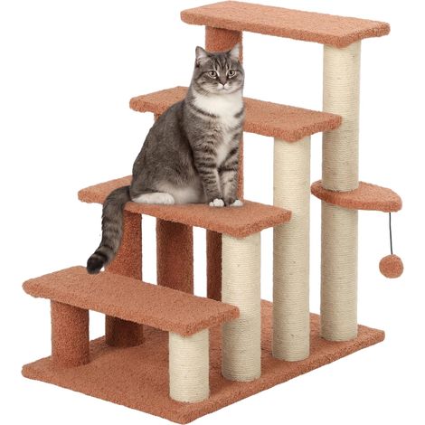 Escalier pour animaux, griffoir, 4 marches, pour animaux jusqu'à 5 kg, 60 x 40 x 64 cm, marron