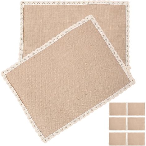 Sets de Table en Raphia Beige 8 Pièces Rectangulaires 30x40 Cm avec Bordure en Dentelle Élégante Cuisine et Réunions, Entretien Facile et Usage Polyvalent'Parent'-'-
