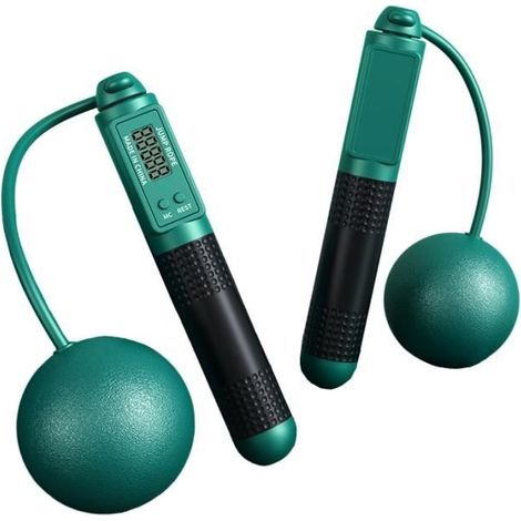 (Vert foncé)Corde à sauter intelligente sans fil avec ballon de poids et compteur - Vert foncé (1/4)