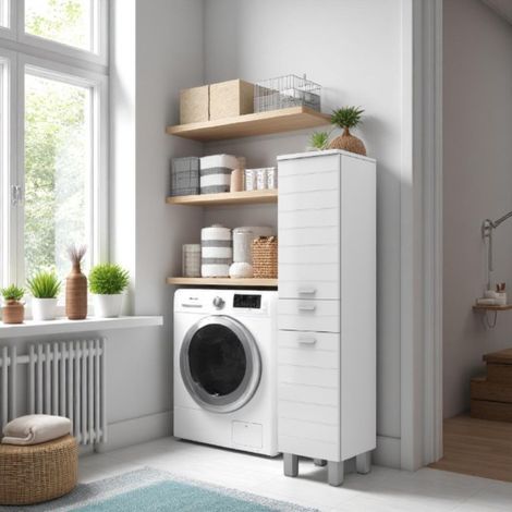 Colonna bagno singola H154 a 2 ante 1 cassetto RIGO Bianco Lucido (1/2)