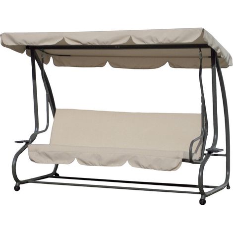Dondolo Sofà Letto da Giardino 3 Posti in Acciaio Bauer Beige (1/2)