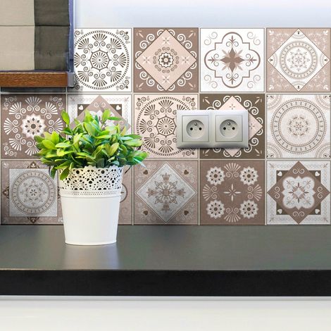 15 Stickers adhésifs carrelages Sticker Autocollant Carreaux de Ciment Mosaïque carrelage Mural Salle de Bain et Cuisine Carreaux de Ciment adhésif Mural azulejos 15 x 15 cm 15 pièces (1/5)