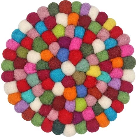 Rond Dessous de Verre en Boule de Feutre, Dessous Deplat Rond en Feutrine 20 Cm, Dessousde Plat Boule en Feutrine, Dessousde Plat Coloré Enfeutrine pour Tasses, Casseroles, Poêles et Mugs (1/5)
