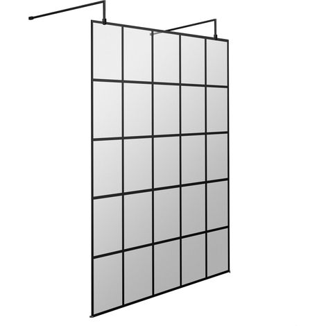 Balterley Werrington Contemporary Bathroom 8mm Framed Wetroom Screen with Arms and Feet, Matt Black, 1950 x 1400 x 14mm (1/4)