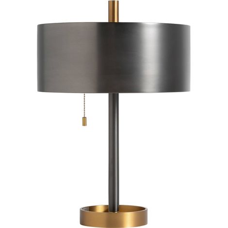 Lampe de salon art déco fer marbré noir et coton bouclé - Noir marbré et blanc ivoire (1/3)