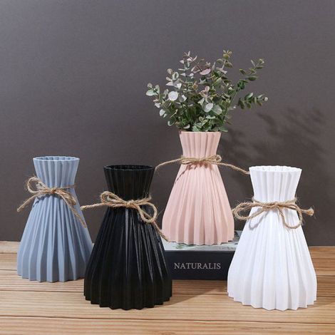 Vase Origami créatif Vase plissé en plastique Vase à fleurs pliant Style papier pliant bouteille de fleur sèche moderne-Rose (1/4)