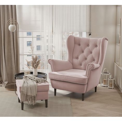 Sessel Ohrensessel NINON inkl. Hocker in Stoff Trinity Puderrosa