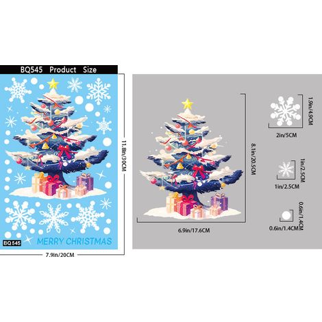 Autocollants de Noël pour fenêtre - Père Noël, sapin de Noël, flocons de neige - Décoration festive - Autocollants statiques pour vitres - BQ545