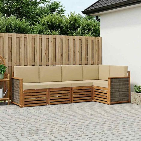 vidaXL Ensemble de canapé d'angle avec coussin 4 pcs Naturel (1/5)
