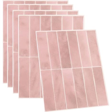 Lot de 5 autocollants muraux rose – Carreaux auto-adhésifs – Résistants eau et huile – Pour cuisine et salle de bain (1/5)