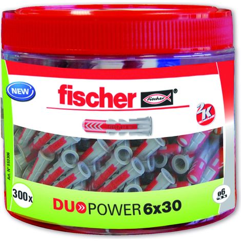 fischer 553306 Tassello Nylon, Grigio/Rosso, 6 x 30 (1/2)