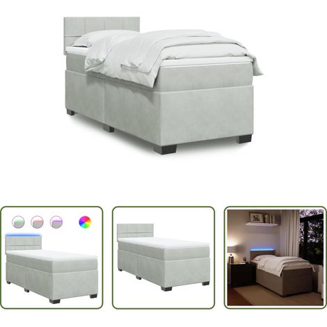 vidaXL Surmatelas -  Sommier à lattes de lit et matelas Gris clair 90x190 cm Velours (1/5)