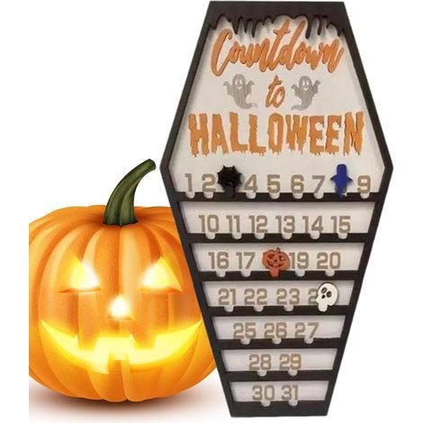 Calendrier de compte à rebours d'Halloween, décoration de table en bois, panneau mural festif, affichage de compte à rebours réutilisable, format compact idéal pour la table à manger, la table de chev (1/5)
