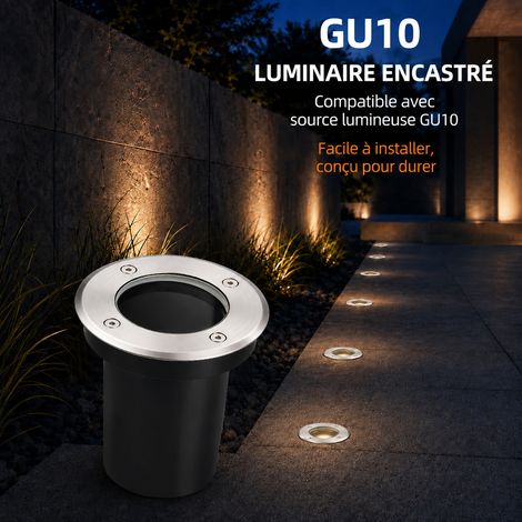 Spot LED encastrable de sol extérieur rond Ø 110 mm douille GU10 IP67 inox et verre trempé gu10 100 × 100 × 100 cm 357 g – Livraison gratuite (1/5)