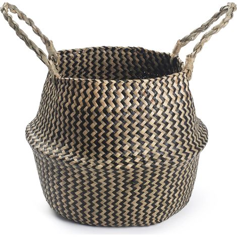Panier de Plantes Jonc de Mer Cache Pot en Osier Interieur Corbeille de Rangement (Vague Noire) (1/5)