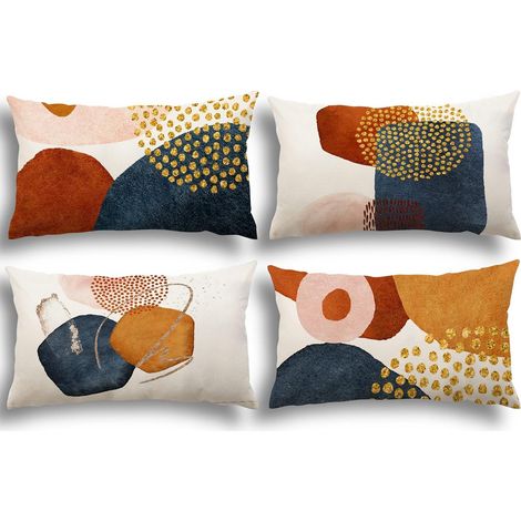 Housse de Coussin 30x50 Lot de 4 Housse Coussin en Lin Coussin de Canapé Moderne Boho Coussin Canape Motif Abstrait Coussin Canape Chambre Canapé Extérieur Housse Oreiller 30 x 50 A080 (1/5)