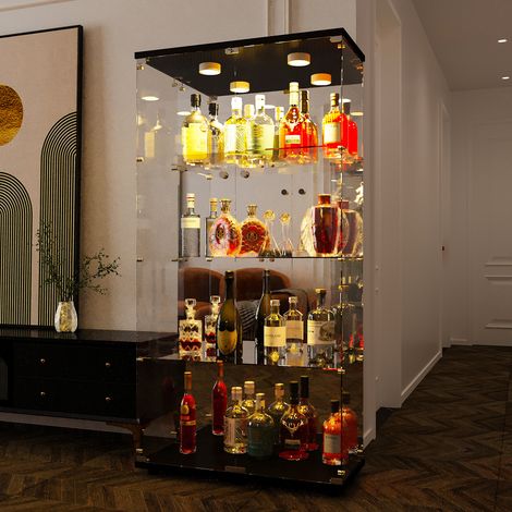 Vitrine en verre, 164x80x36cm,2 portes 4 étagères verre trempé , vitrine de collectionneur avec miroir et LED - rangement en verre pour la chambre, le bureau, le salon, noir (1/5)