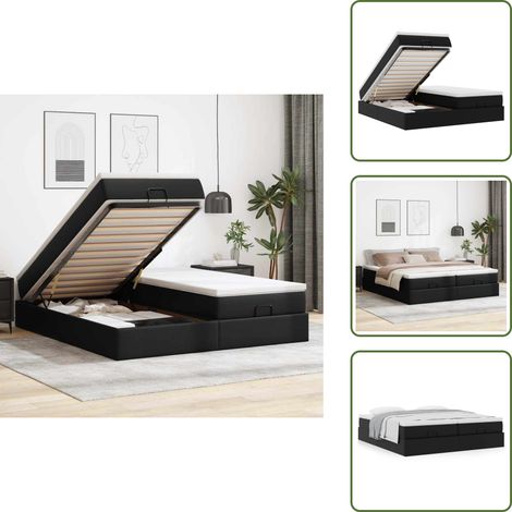 Ottoman-Bett mit Matratzen Schwarz 160x200 cm Kunstleder - Ottoman-Bett - Ottoman-Betten - Bettrahmen - Bettgestell (1/5)