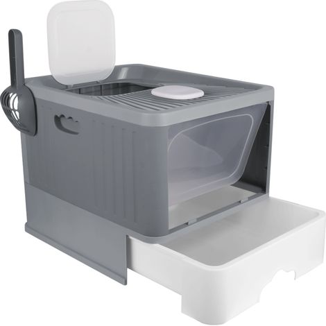 Arenero para gatos, bandeja cerrada, filtro y pala, compartimento inferior extraíble para facilitar la limpieza - Gris