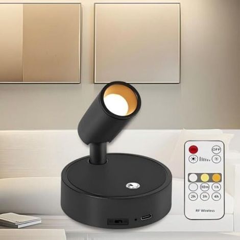 Projecteur LED sans fil, applique murale magnétique, rechargeable 4000 mAh, spot de sol tactile + télécommande, lampe de lecture avec minuterie pour tableau de plantes, œuvres d'art, placard, chambre,