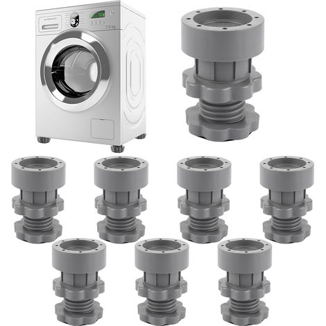 8-teiliges Waschmaschinen-Pad, Waschmaschinenfuß mit verstellbarer Höhe von 7–10 cm, Anti-Vibrations-Waschmaschinenmatte aus Kunststoff und Gummi für Waschmaschinen und Wäschetrockner (1/5)