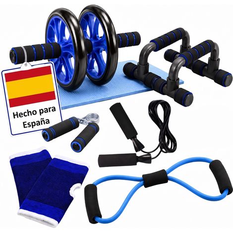 Relaxdays rodillo abdominal para tronco y parte superior, set de fitness 9 piezas, 10 x 23 x 26 cm, azul (1/5)
