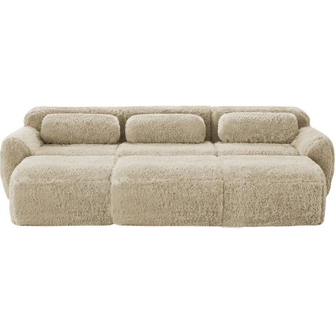 Canapé modulable 3 places en tissu doux, avec 3 poufs, grand format d'angle, assise profonde et confortable pour salon, kaki clair CHICFURN (1/5)