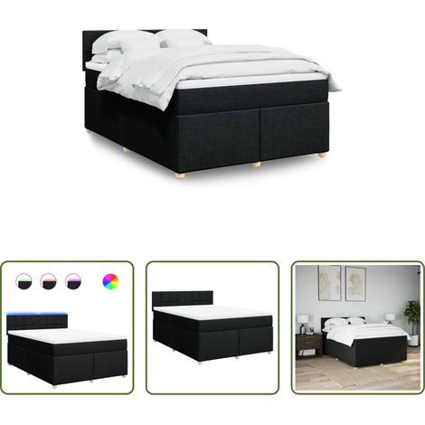 vidaXL Surmatelas -  Sommier à lattes de lit avec matelas Noir 140x200 cm Tissu (1/5)