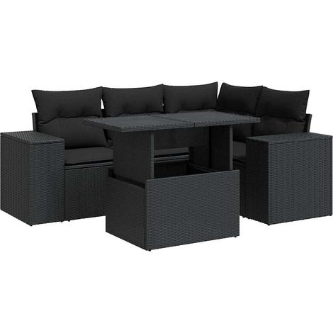 Set Divani da Giardino 5 pz con Cuscini in Polyrattan Nero vidaXL (1/5)