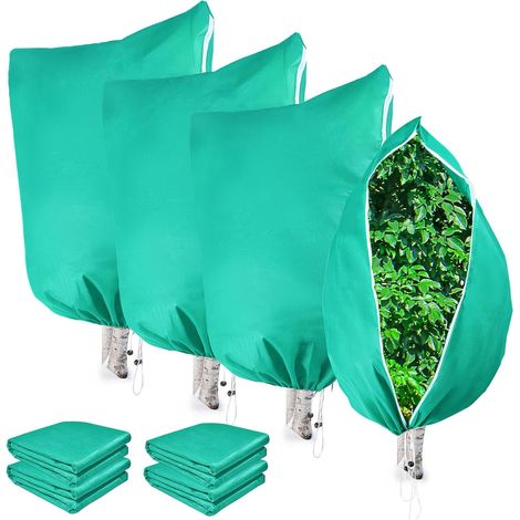 Lot de 4 Housse Hivernage Plante, 80x120 cm, Non-tissé 70g/m², Anti-Gel, Avec Fermeture Éclair et Cordon, Jardin Extérieur