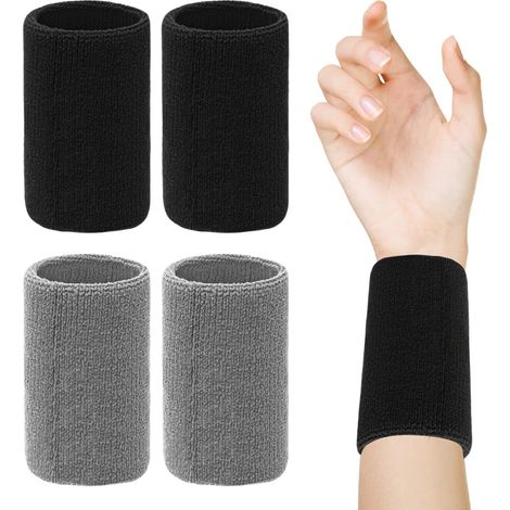 paires de brassards de sport, bandeaux anti-transpiration pour poignets, protège-poignets, bracelets (noir, gris clair).