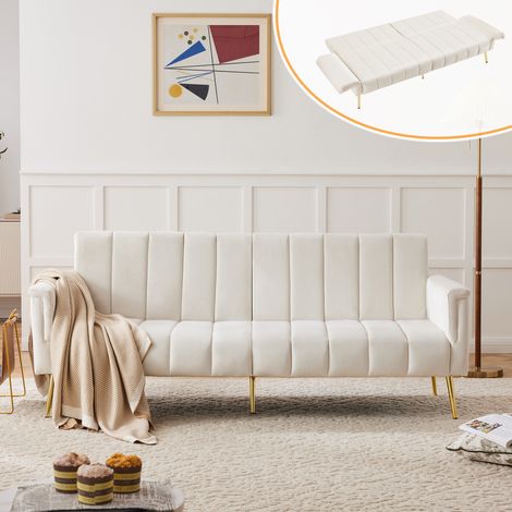 Divano letto in velluto beige 183 cm con schienale e braccioli regolabili a 5 posizioni