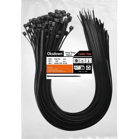 Colliers de serrage noirs 550mm x 9mm, 100 pièces, 80kg, résistants UV (1/4)