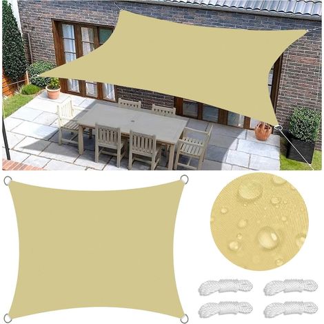 1 Voile D'ombrage Rectangulaire, Polyester Imperméable, Anneau En D, Cordons Inclus, Pour Jardin Terrasse Balcon
