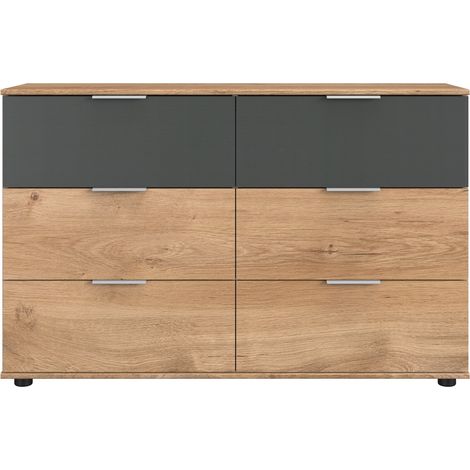Commode à tiroirs en Imitation chêne poutre - L130 x H83 x P41 cm -PEGANE-