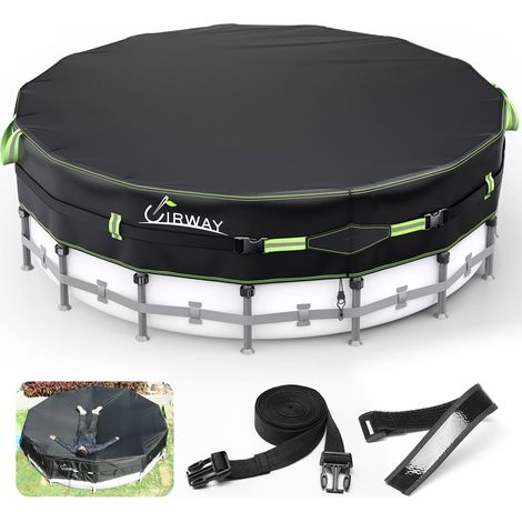Bâche de Piscine 500D Ronde 305cm – Bâche Lourde avec Protection UV, Sangles Coupe-Vent Ultra-Résistantes et Revêtement Gel – Bâche Robuste pour Piscine Hors-Sol (1/5)