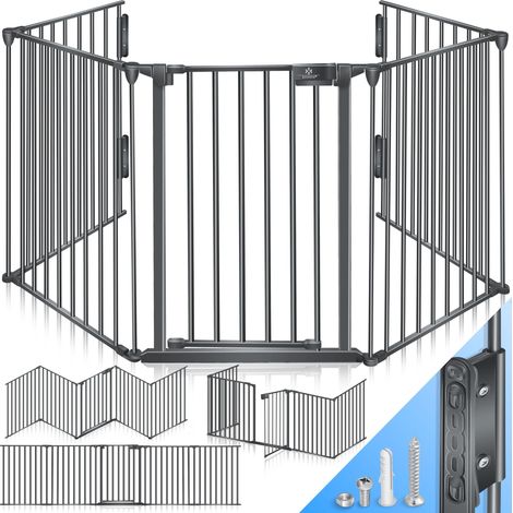KESSER® Kaminschutzgitter mit Tür Metall Ofenschutzgitter Laufgitter - Anthrazit - 360 cm Länge (1/5)